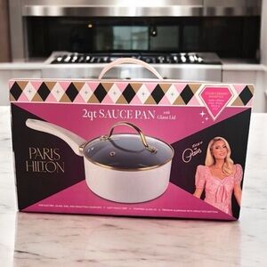 NIB! Paris Hilton White and Gold Sauce Pan with Glass Lid